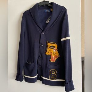 Ralph Lauren  Shawl Neck Tiger Varsity Sweater